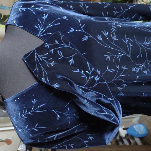 Worthington Blue Glitter Leaf Vine Velvet Long Maxi Dress NWT Practical Magic - Picture 4 of 8